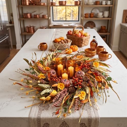 26 Inch Pumpkin Fall Wreath for Front Door Outside with Pinecones Berries in Multicolored, alternate view 7