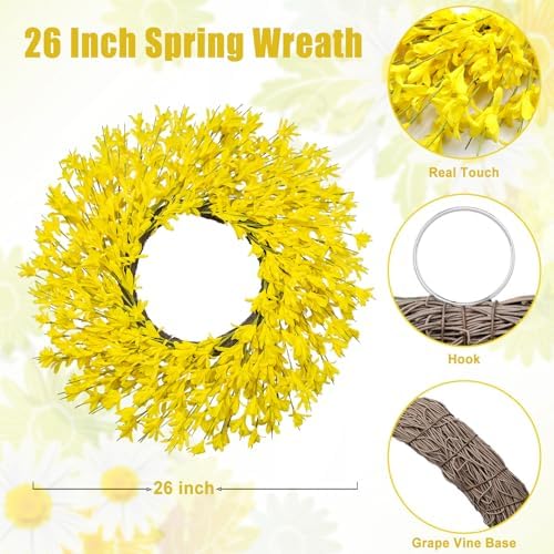 26 Inch Spring Wreaths for Front Door Large Spring Door Wreath Easter Valentines Wild Floral Summer Wreaths, alternate view 5