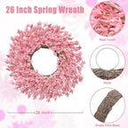 26 Inch Spring Wreaths for Front Door Large Valentines Spring Door Wreath Easter Wild Floral Summer Wreaths, alternate view 2