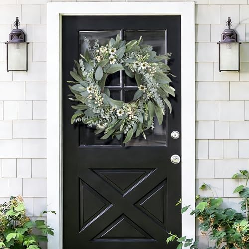 26 Inches Large Eucalyptus Spring Wreaths for Front Door, Artificial Greenery Summer Wreath with Berries White, alternate