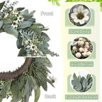 26 Inches Large Eucalyptus Spring Wreaths for Front Door, Artificial Greenery Summer Wreath with Berries White, alternate