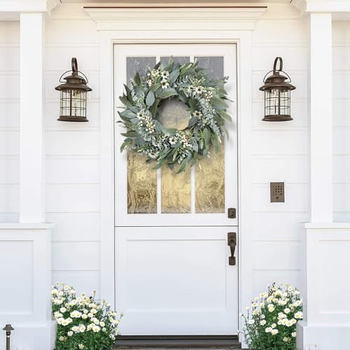 26 Inches Large Eucalyptus Spring Wreaths for Front Door, Artificial Greenery Summer Wreath with Berries White, alternate
