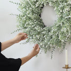 26" Large Artificial Eucalyptus Wreath for Front Door Decor (White-Green) in White-green, alternate view 4