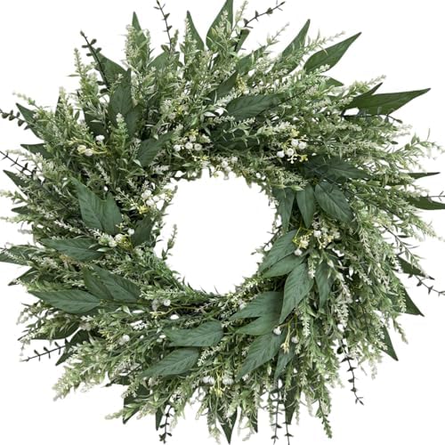 26'' Large Eucalyptus Wreaths for Front Door, Spring Summer Greenery Wreath with Babys Breath Flowers for