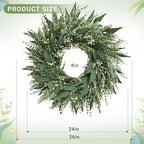 26'' Large Eucalyptus Wreaths for Front Door, Spring Summer Greenery Wreath with Babys Breath Flowers for, alternate view 2