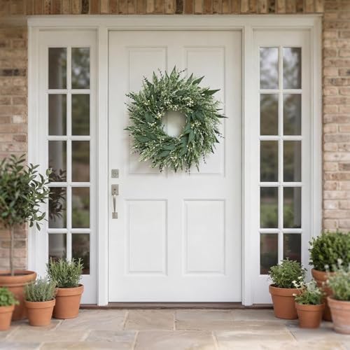 26'' Large Eucalyptus Wreaths for Front Door, Spring Summer Greenery Wreath with Babys Breath Flowers for, alternate view 3