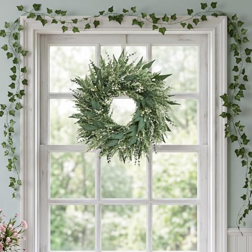 26'' Large Eucalyptus Wreaths for Front Door, Spring Summer Greenery Wreath with Babys Breath Flowers for, alternate view 4