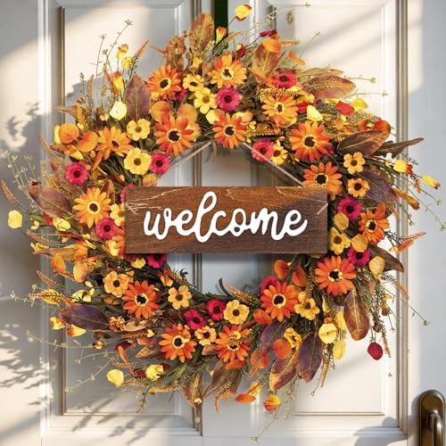 26'' Large Fall Wreaths for Front Door (Welcome Sign)