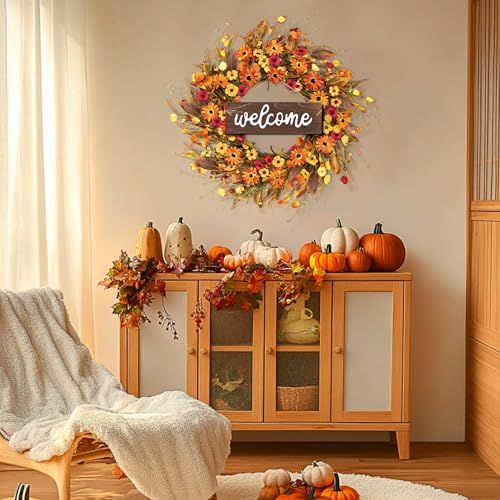 26'' Large Fall Wreaths for Front Door (Welcome Sign), alternate view 4