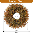 26'' Lush Fall Wreath for Front Door, Faux Autumn Boxwood Wreath Outdoor, alternate view 2