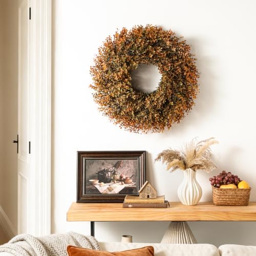 26'' Lush Fall Wreath for Front Door, Faux Autumn Boxwood Wreath Outdoor, alternate view 4
