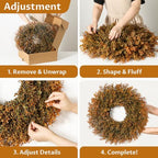 26'' Lush Fall Wreath for Front Door, Faux Autumn Boxwood Wreath Outdoor, alternate view 5