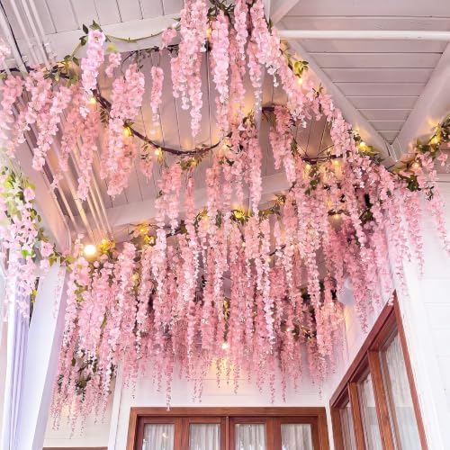26 Pcs 3D Wisteria Tree Decor with 5 Mesh Panels, Pink in Pink