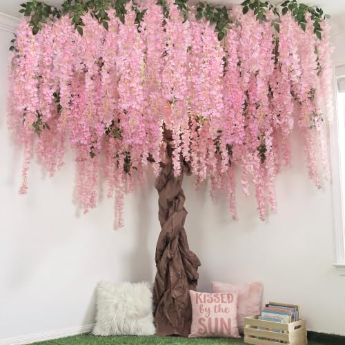 26 Pcs 3D Wisteria Tree Decor with 5 Mesh Panels, Pink in Pink, alternate view 4