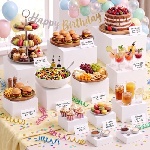 26 Pcs Buffet Risers Set, 12 White Acrylic Stands, 12 Signs, 2 Markers in white, alternate view 2