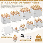 26 Pcs Buffet Risers Set, 12 White Acrylic Stands, 12 Signs, 2 Markers in white, alternate view 3