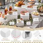 26 Pcs Buffet Risers Set, 12 White Acrylic Stands, 12 Signs, 2 Markers in white, alternate view 4