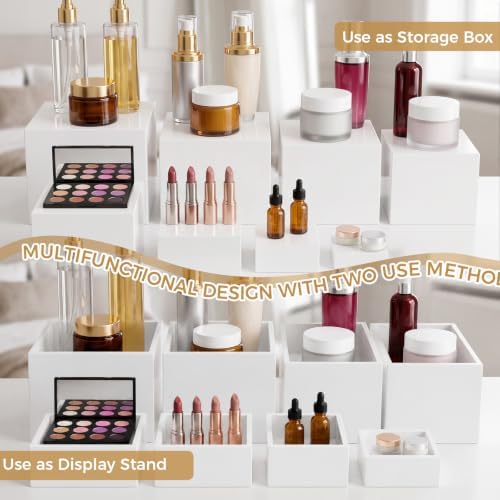 26 Pcs Buffet Risers Set, 12 White Acrylic Stands, 12 Signs, 2 Markers in white, alternate view 5