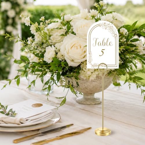 26 PCS Gold Table Number Holders With Table Numbers 1-25 & Head Table Card, 8" Weighted Base Place Card Holders, alternate