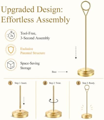 26 PCS Gold Table Number Holders With Table Numbers 1-25 & Head Table Card, 8" Weighted Base Place Card Holders, alternate