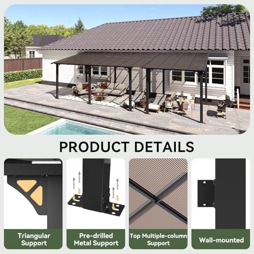 26’x10’ Gazebo with Aluminum Frame & Polycarbonate Panel, Black in Black, alternate view 3