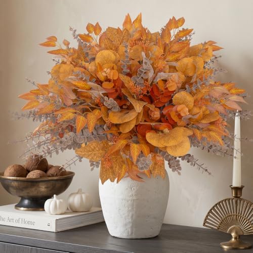 260 Pcs Fall Mixed Greenery Artificial Eucalyptus Stems, Orange, alternate view 5