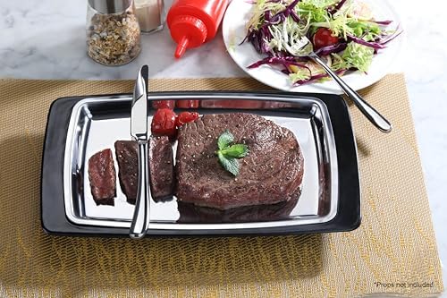 26672 Rectangular Stainless Steel Sizzling Platter with Insulated Holder, 11" x 7.25", Black (Pack of 12) in, alternate view