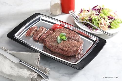 26672 Rectangular Stainless Steel Sizzling Platter with Insulated Holder, 11" x 7.25", Black (Pack of 12) in, alternate view