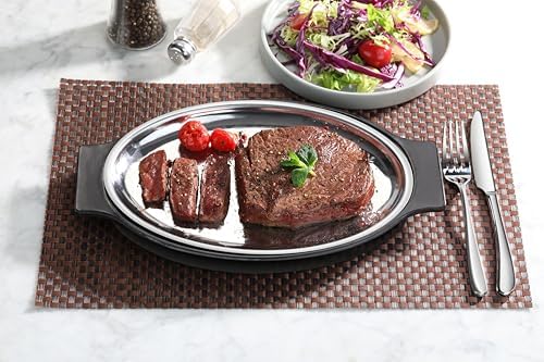 26733 Oval Stainless Steel Sizzling Platter with Insulated Holder, 11.63" x 8", Black (Pack of 12) in Black, alternate view 2