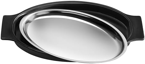 26733 Oval Stainless Steel Sizzling Platter with Insulated Holder, 11.63" x 8", Black (Pack of 12) in Black, alternate view 4