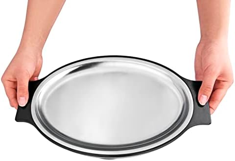 26733 Oval Stainless Steel Sizzling Platter with Insulated Holder, 11.63" x 8", Black (Pack of 12) in Black, alternate view 5