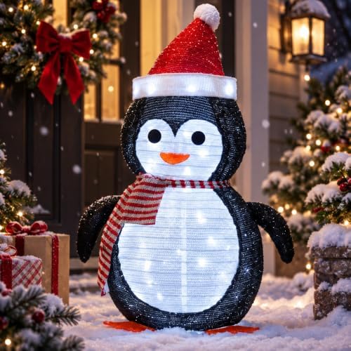 27.5-Inch Lighted Christmas Penguin for Outdoor Christmas Decorations, Pop-Up Penguin Yard Decor with 45 Cool