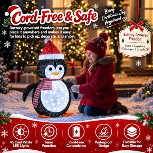 27.5-Inch Lighted Christmas Penguin for Outdoor Christmas Decorations, Pop-Up Penguin Yard Decor with 45 Cool, alternate view