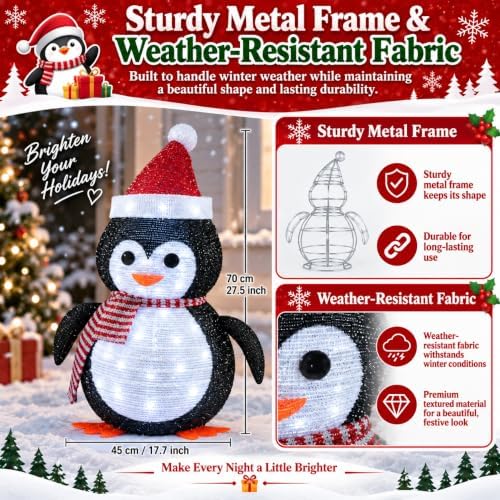 27.5-Inch Lighted Christmas Penguin for Outdoor Christmas Decorations, Pop-Up Penguin Yard Decor with 45 Cool, alternate view
