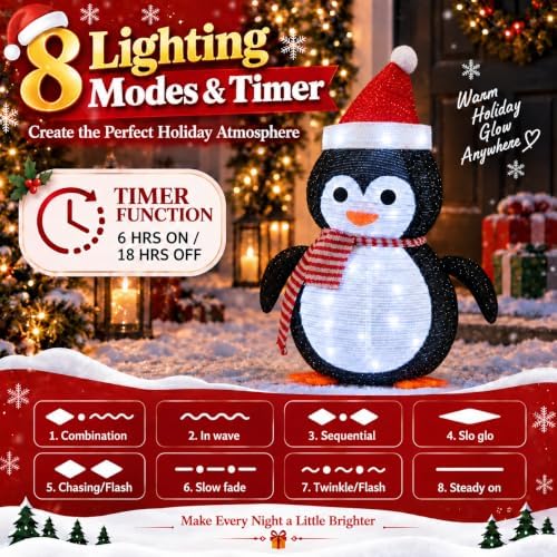 27.5-Inch Lighted Christmas Penguin for Outdoor Christmas Decorations, Pop-Up Penguin Yard Decor with 45 Cool, alternate view