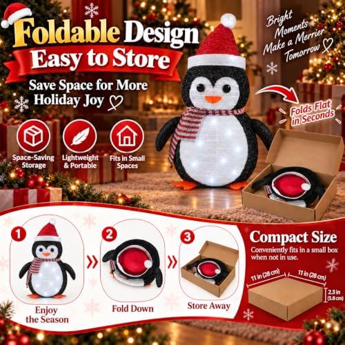 27.5-Inch Lighted Christmas Penguin for Outdoor Christmas Decorations, Pop-Up Penguin Yard Decor with 45 Cool, alternate view