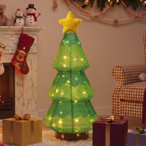 27.5-Inch Lighted Christmas Tree for Outdoor Christmas Decorations, Battery Operated Pop-Up Decor with 45 Warm