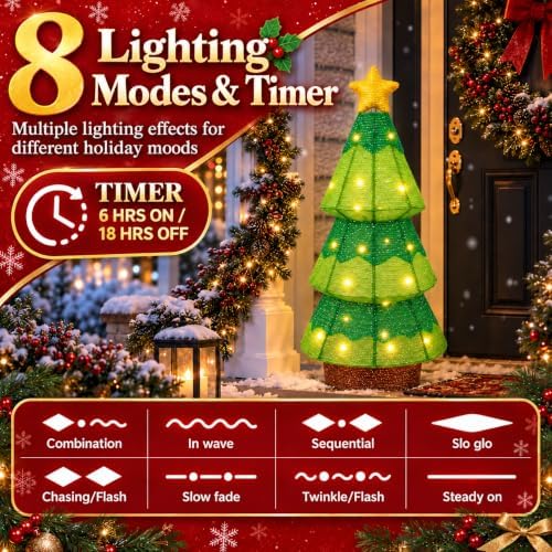 27.5-Inch Lighted Christmas Tree for Outdoor Christmas Decorations, Battery Operated Pop-Up Decor with 45 Warm, alternate