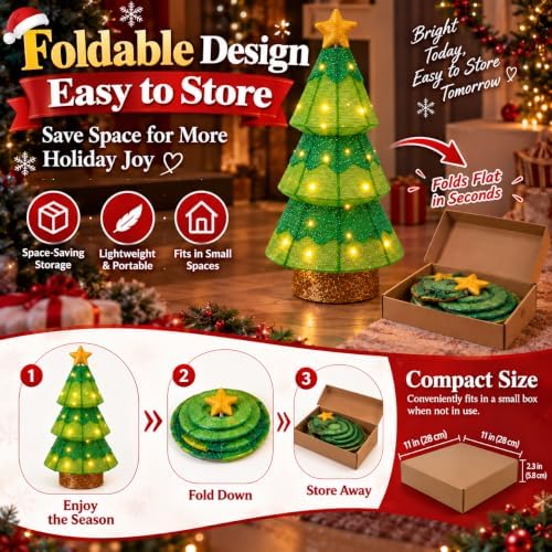 27.5-Inch Lighted Christmas Tree for Outdoor Christmas Decorations, Battery Operated Pop-Up Decor with 45 Warm, alternate