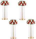 27.5in Flower Stand for Wedding Centerpieces for Tables - Metal Tall Floor vase with Acrylic Crystal, 4Pcs Gold