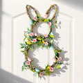 27" Easter Bunny Wreaths for Front Door, Easter Rattan Rabbit Decor with Eggs and Flowers, Spring Wreath with