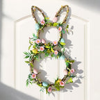27" Easter Bunny Wreaths for Front Door, Easter Rattan Rabbit Decor with Eggs and Flowers, Spring Wreath with