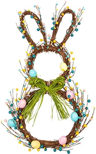 27 Inch Artificial Easter Wreath for Front Door Rabbit Wreath with Pastel Eggs and Mixed Twigs Spring Bunny with