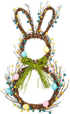27 Inch Artificial Easter Wreath for Front Door Rabbit Wreath with Pastel Eggs and Mixed Twigs Spring Bunny with