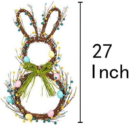 27 Inch Artificial Easter Wreath for Front Door Rabbit Wreath with Pastel Eggs and Mixed Twigs Spring Bunny with, alternate
