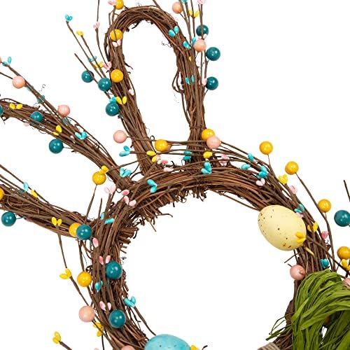 27 Inch Artificial Easter Wreath for Front Door Rabbit Wreath with Pastel Eggs and Mixed Twigs Spring Bunny with, alternate