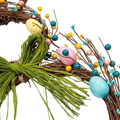 27 Inch Artificial Easter Wreath for Front Door Rabbit Wreath with Pastel Eggs and Mixed Twigs Spring Bunny with, alternate