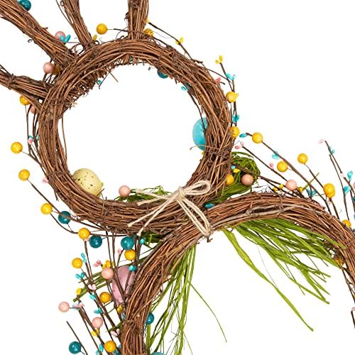 27 Inch Artificial Easter Wreath for Front Door Rabbit Wreath with Pastel Eggs and Mixed Twigs Spring Bunny with, alternate