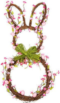 27 Inch Artificial Easter Wreath Spring Wreath for Front Door with Pink Eggs and Flowers Bunny with Green Bow