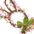 27 Inch Artificial Easter Wreath Spring Wreath for Front Door with Pink Eggs and Flowers Bunny with Green Bow, alternate view